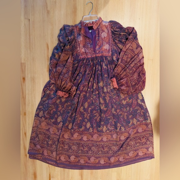 1970’s rare Ritu Kumar for Judith Ann -  Silk Peacock Block Print Dress - Picture 3 of 12